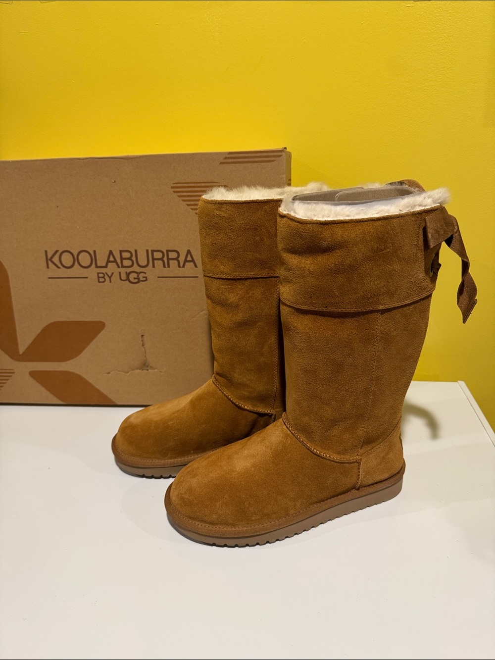 Koolaburra Chestnut Suede Shearling-Lined Tall Boots